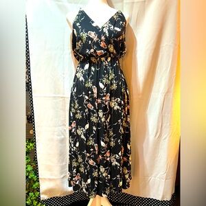 Banana Republic Black Floral Petite Wrap-Effect Midi Dress Size 6